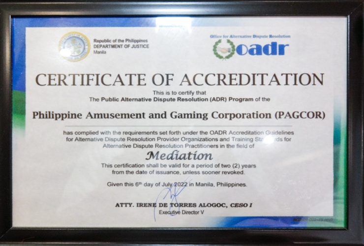 doj-accredits-pagcor’s-alternative-dispute-resolution-program