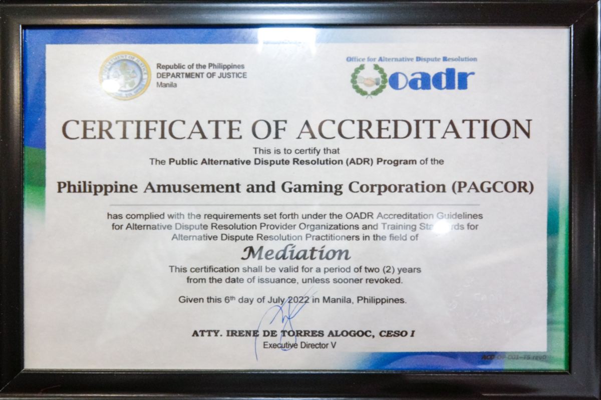 doj-accredits-pagcor’s-alternative-dispute-resolution-program